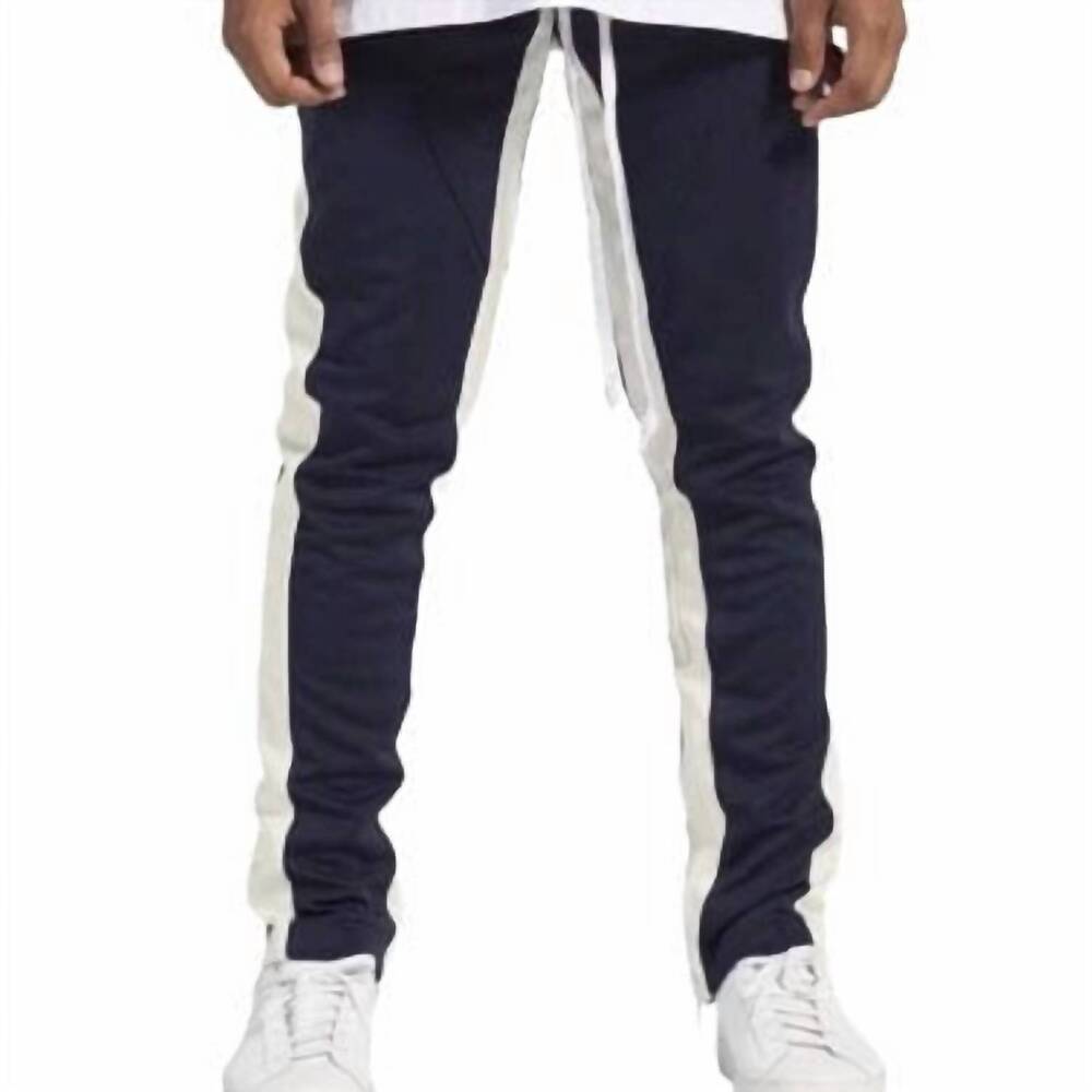 NEW LIFTED ANCHORS men's pocket & leg zippers trackpant in navy/grey